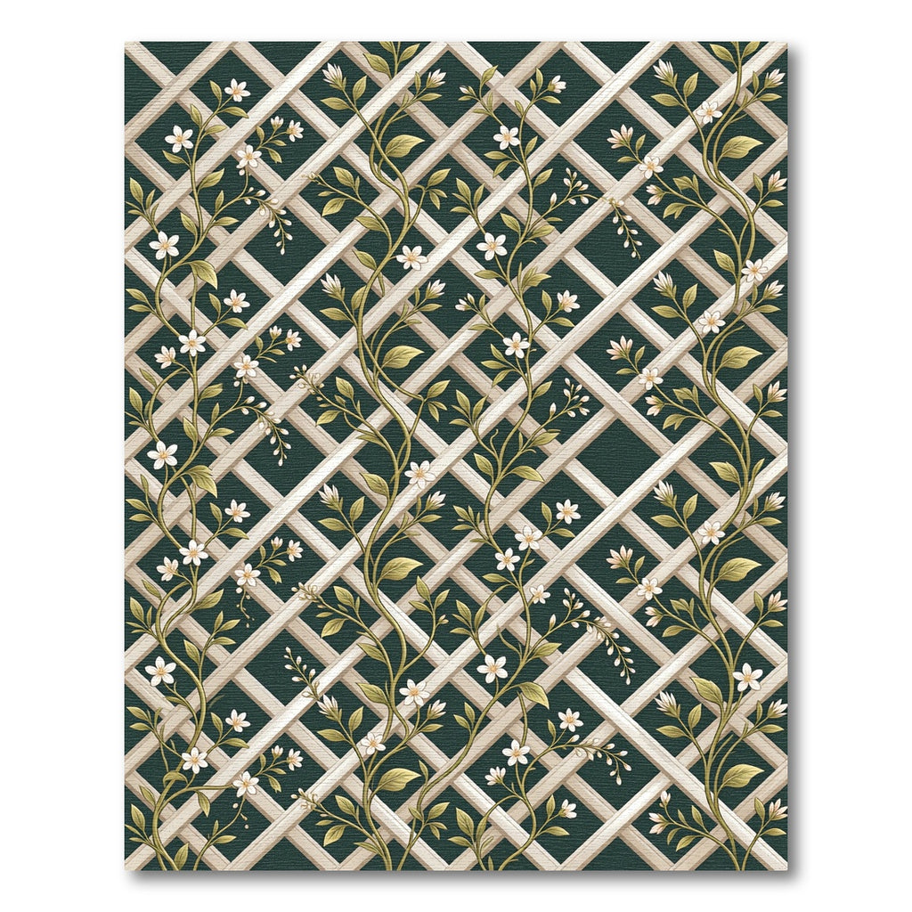 Cream Lattice White Blossom Vines Rug