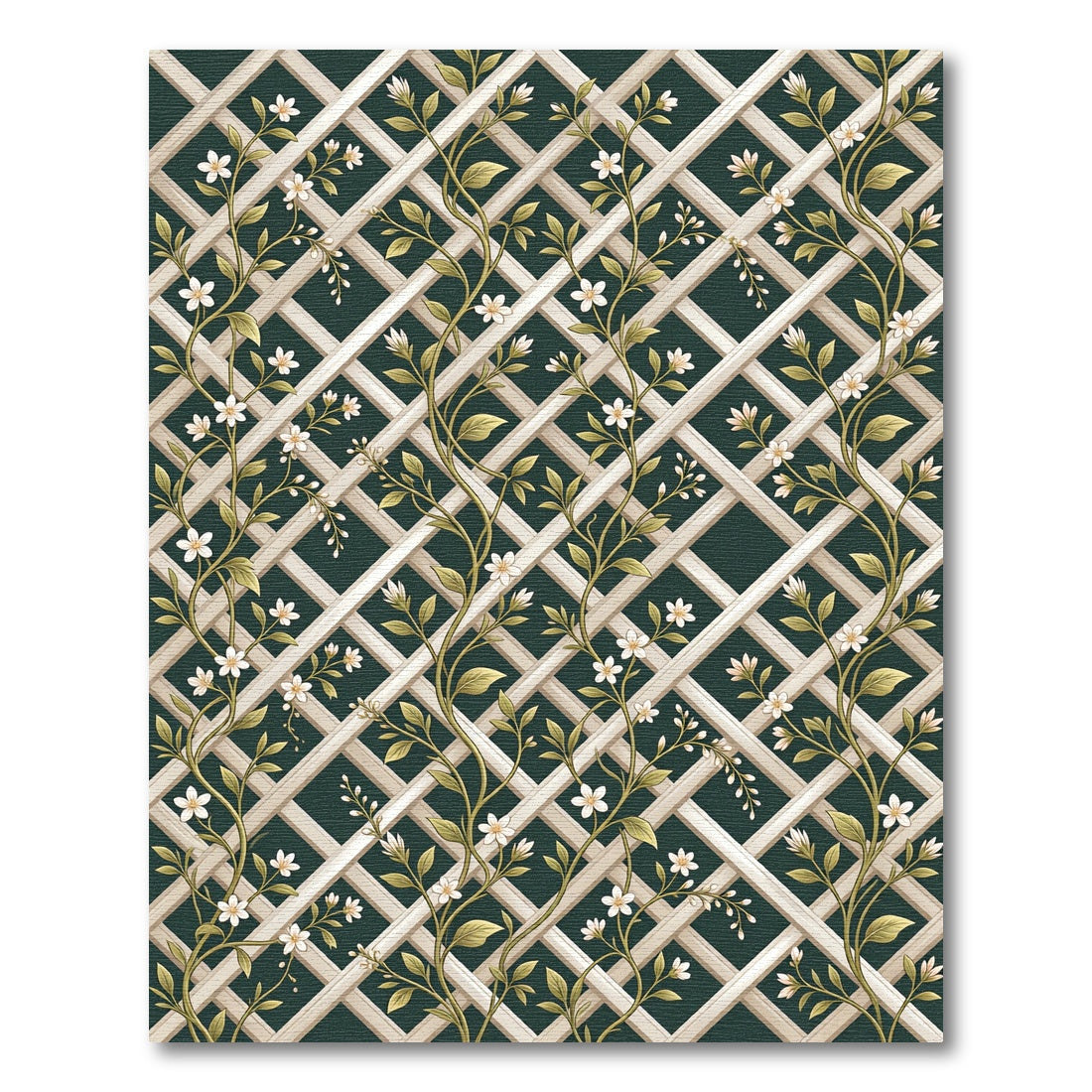 Cream Lattice White Blossom Vines Rug