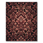 Dark Maroon Damask Scroll Floral Art Rug
