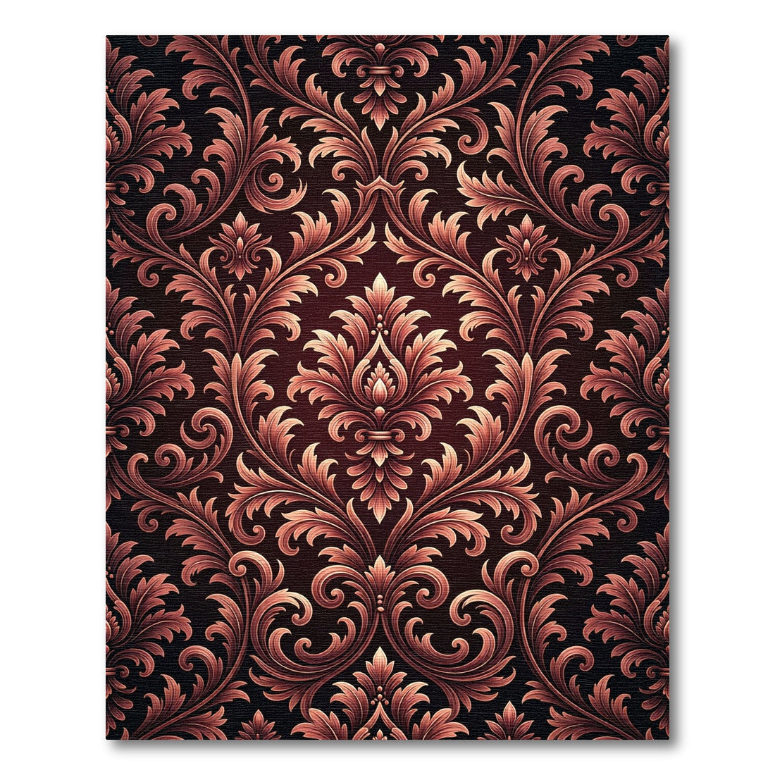 Dark Maroon Damask Scroll Floral Art Rug