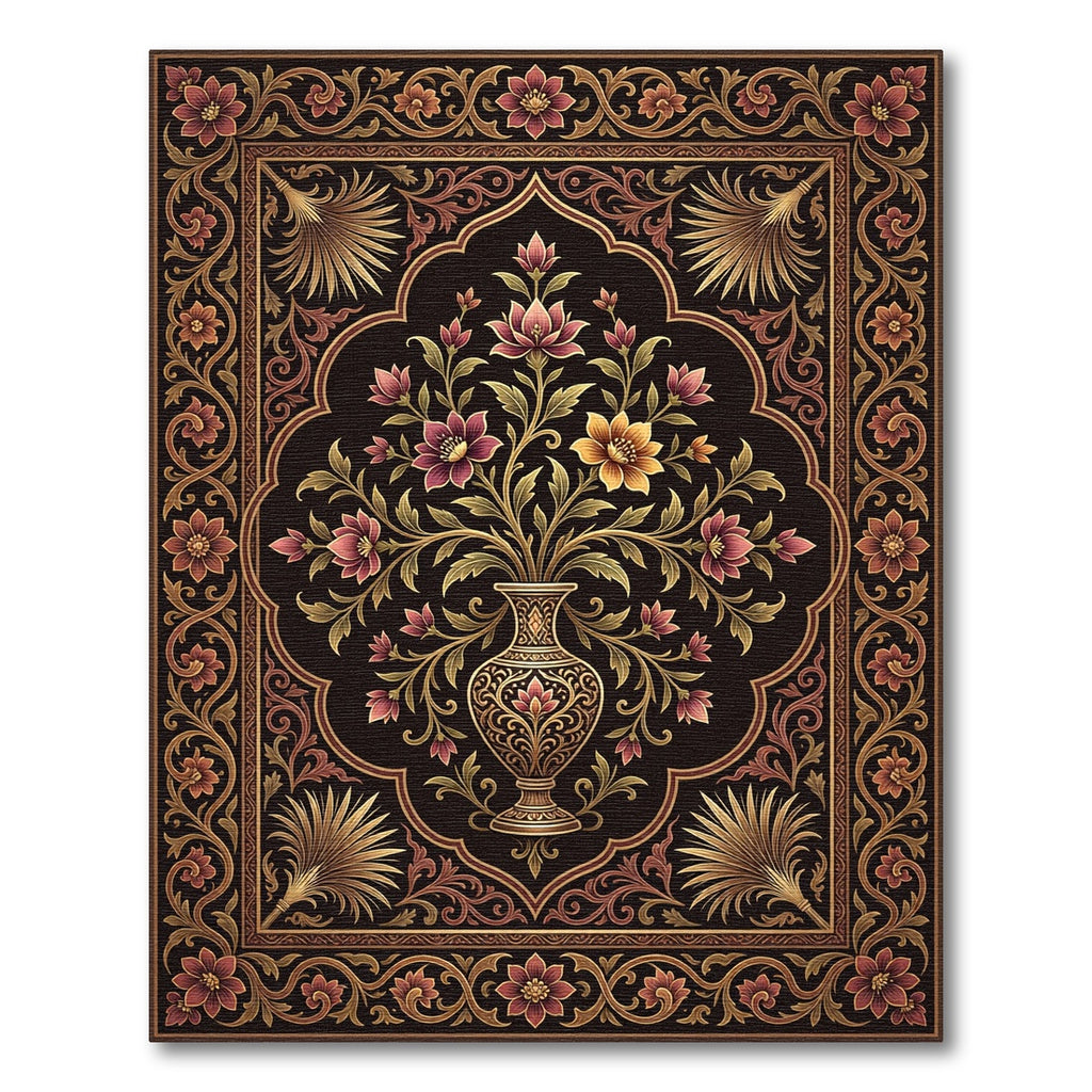 Ornate Gold Floral Empress Medallion Rug