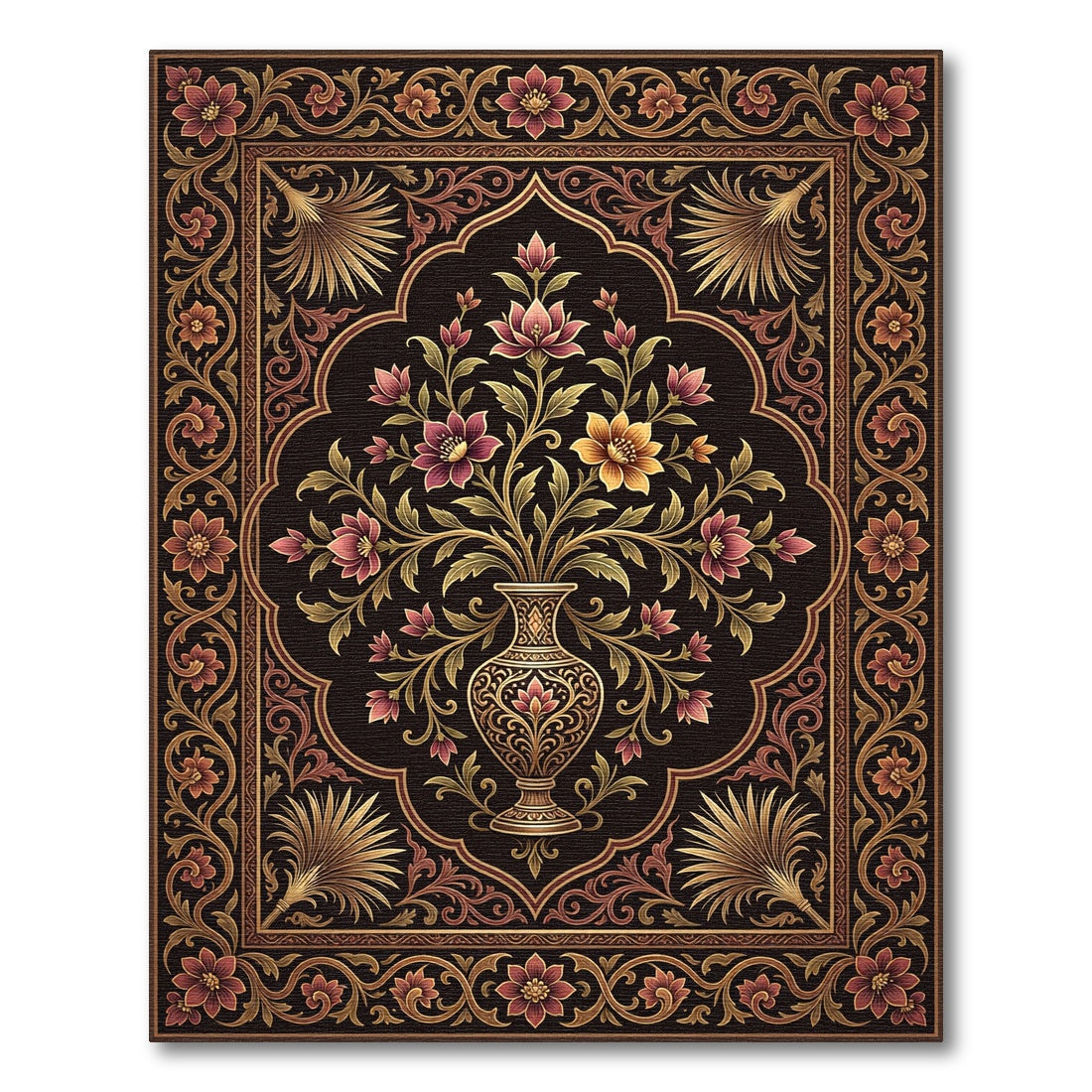 Ornate Gold Floral Empress Medallion Rug