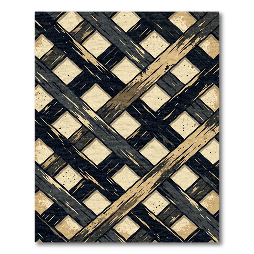 Charcoal and Gold Slanted Grid Rug