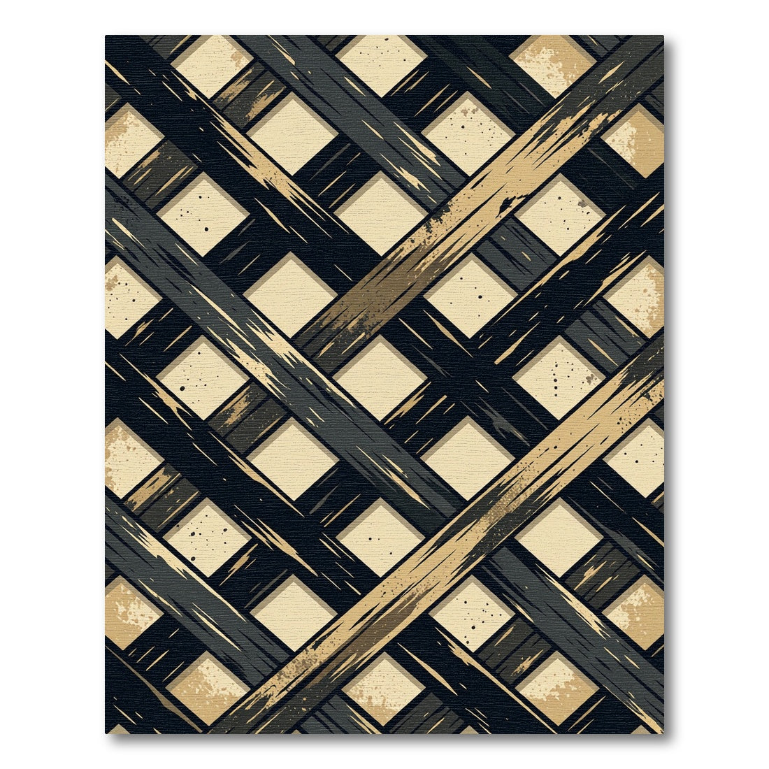 Charcoal and Gold Slanted Grid Rug
