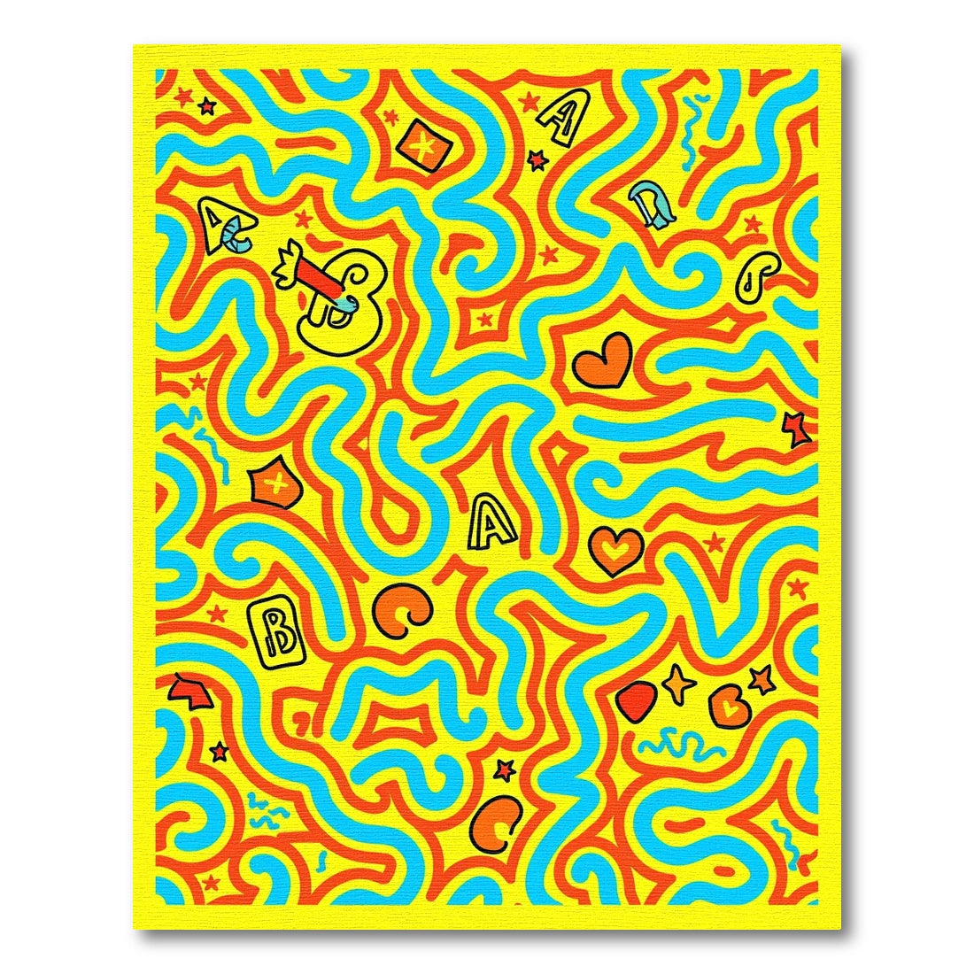 Retro Yellow Letter Abstract Swirl Rug