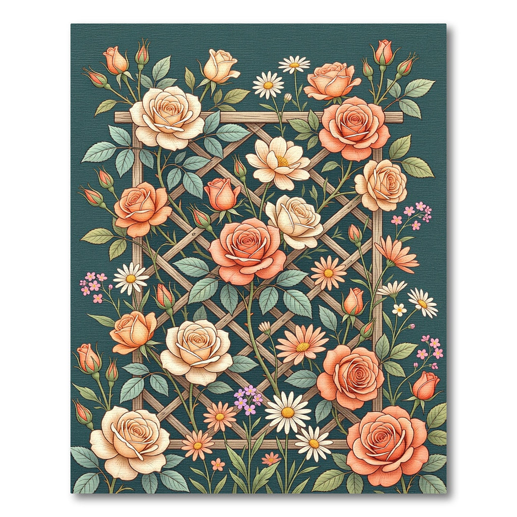 Coral Cream Rose Trellis Garden Bloom Rug
