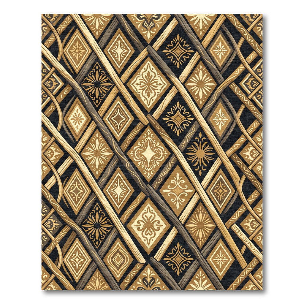 Golden Lattice Diamond Geometric Weave Rug