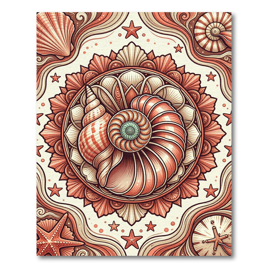 Coral Seashell Mandala Coastal Art Rug