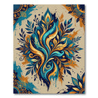 Earthy Blue Gold Swirl Floral Art Rug
