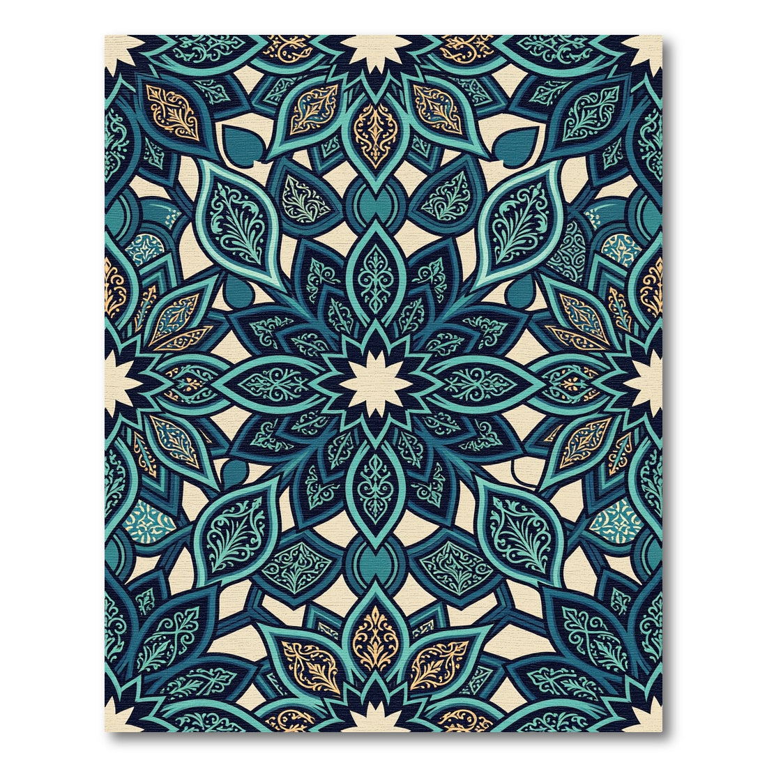 Teal And Gold Mandala Art Rug