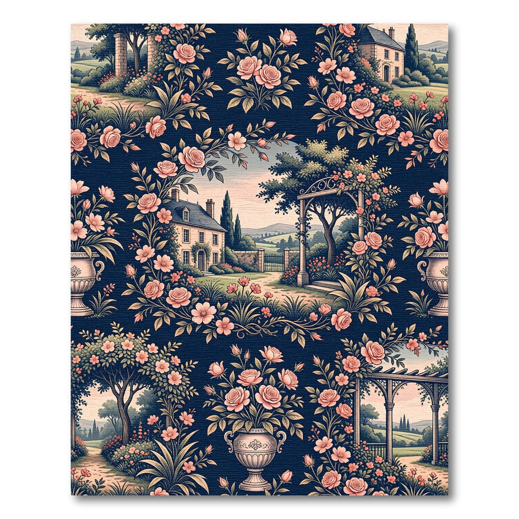 Romantic Navy Rose Garden Landscape Rug