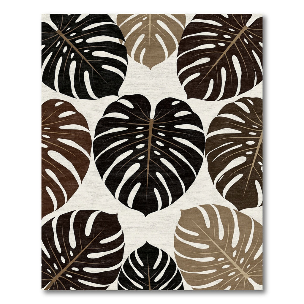 Monstera Leaves Dark Brown Beige Rug