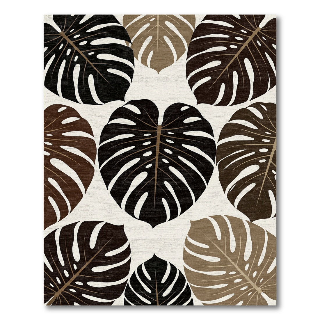 Monstera Leaves Dark Brown Beige Rug