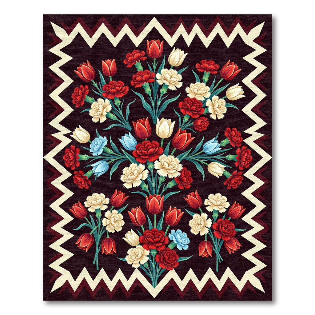 Midnight Floral Crimson Tulip Carnation Rug