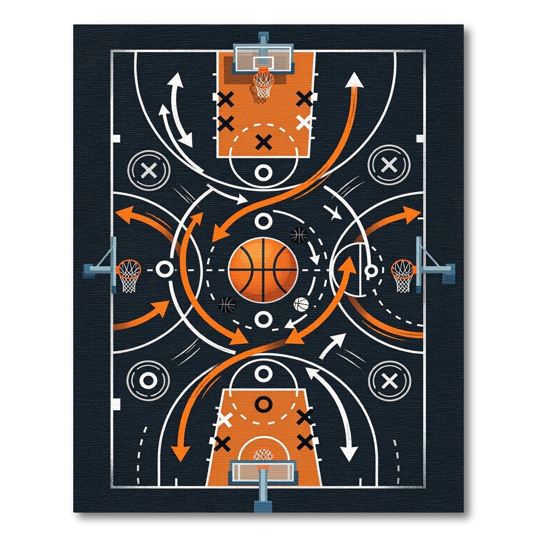 Orange And Navy Athletic Court Diagram Rug