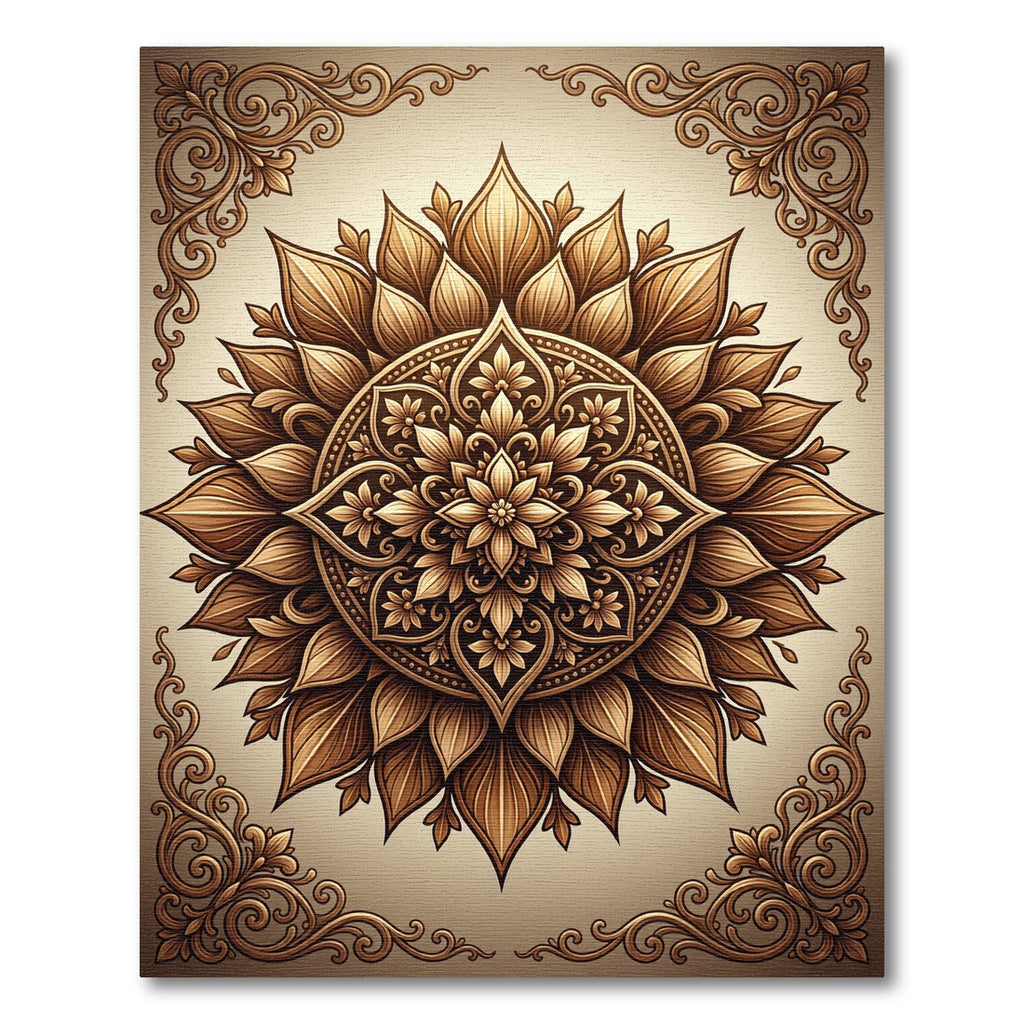 Elegant Golden Floral Mandala Medallion Rug