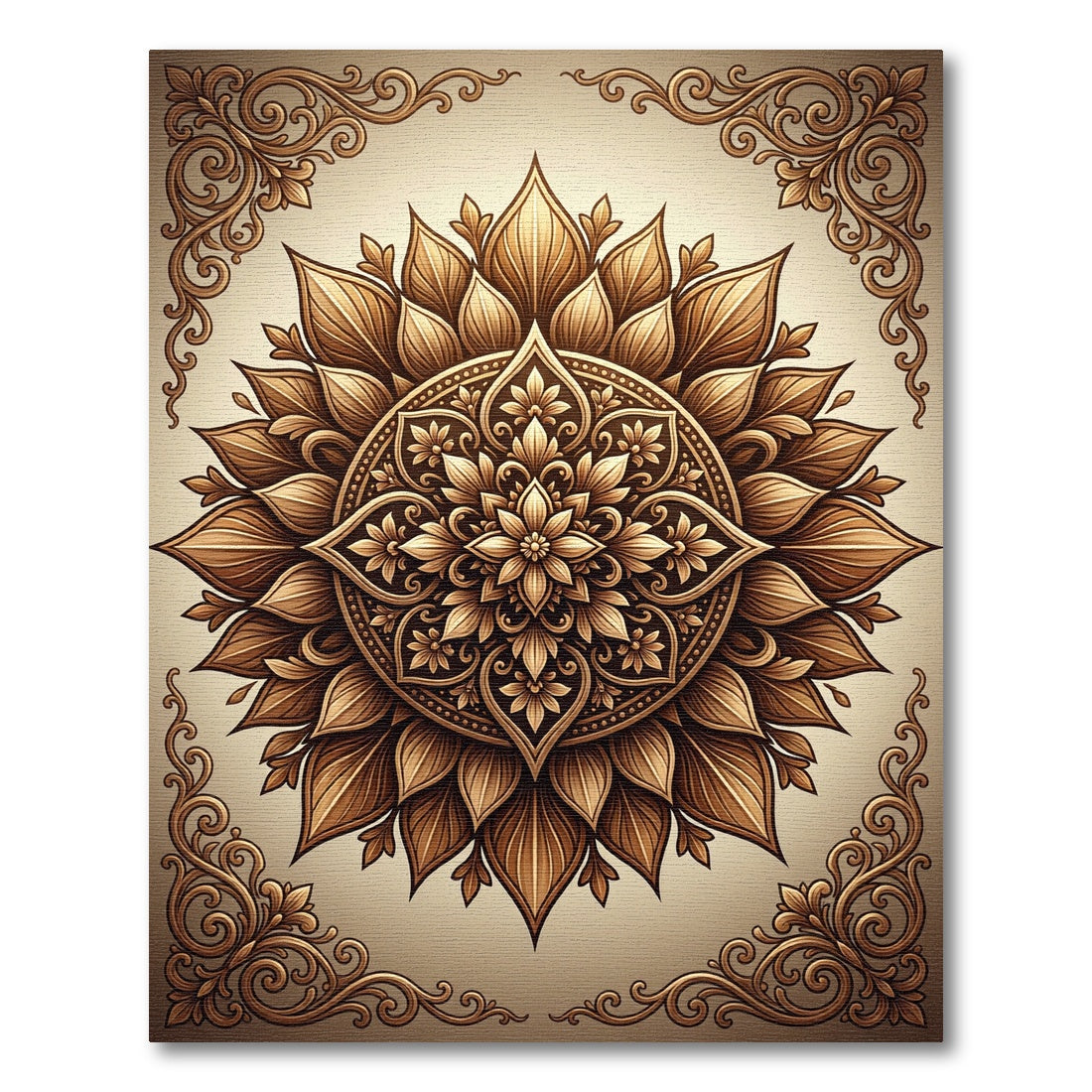 Elegant Golden Floral Mandala Medallion Rug