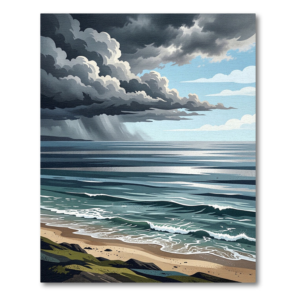 Dramatic Stormy Ocean Coastal Horizon Rug
