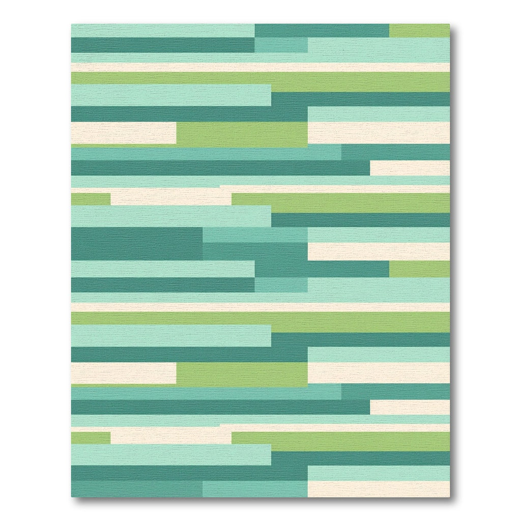 Modern Green Teak Geometric Stripe Rug