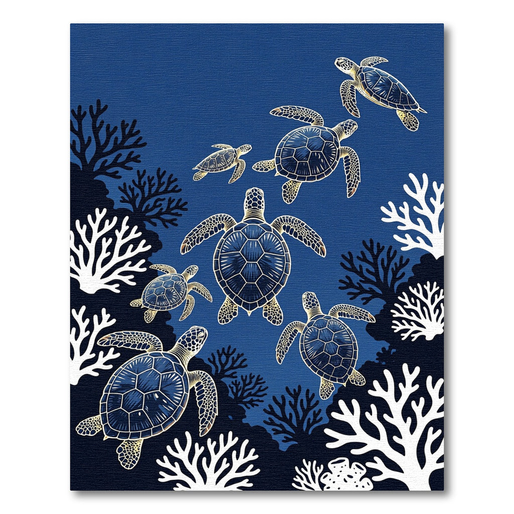 Navy Sea Turtle Coral Reef Illustration Rug