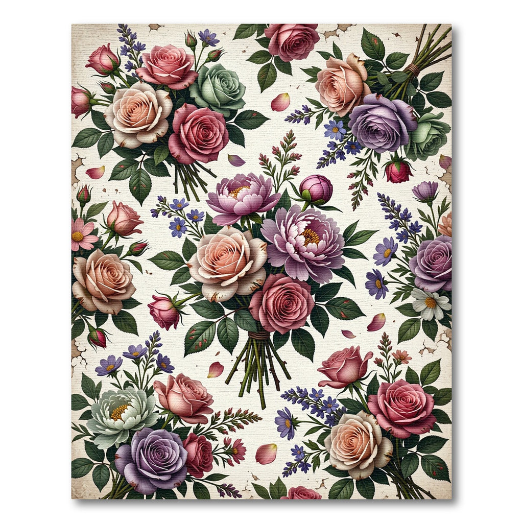 Romantic Pastel Rose Floral Bouquet Rug