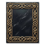 Gold Rope Bordered Black Marble Rug