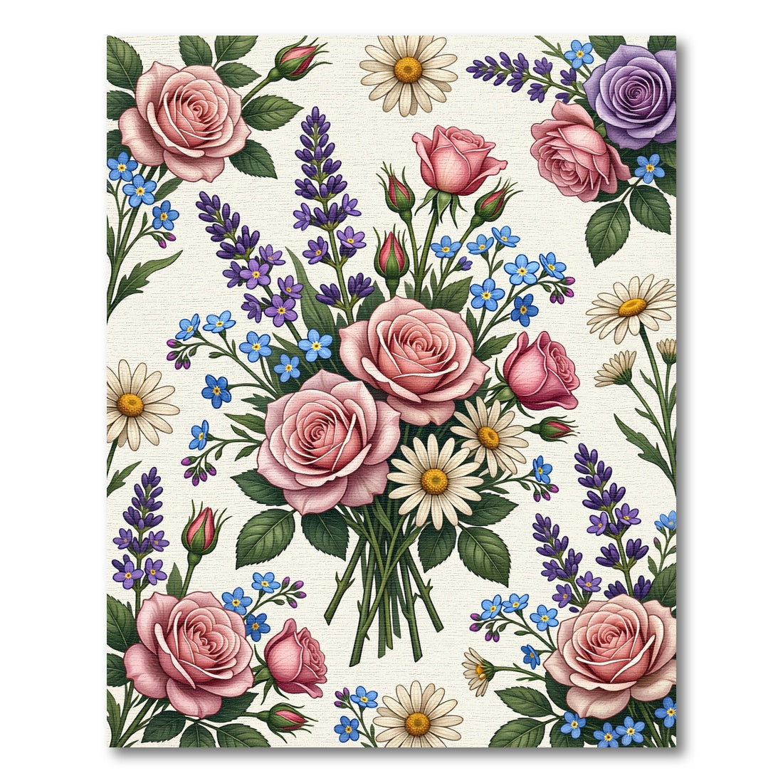 Romantic Pink Rose Daisy Floral Bouquet Rug