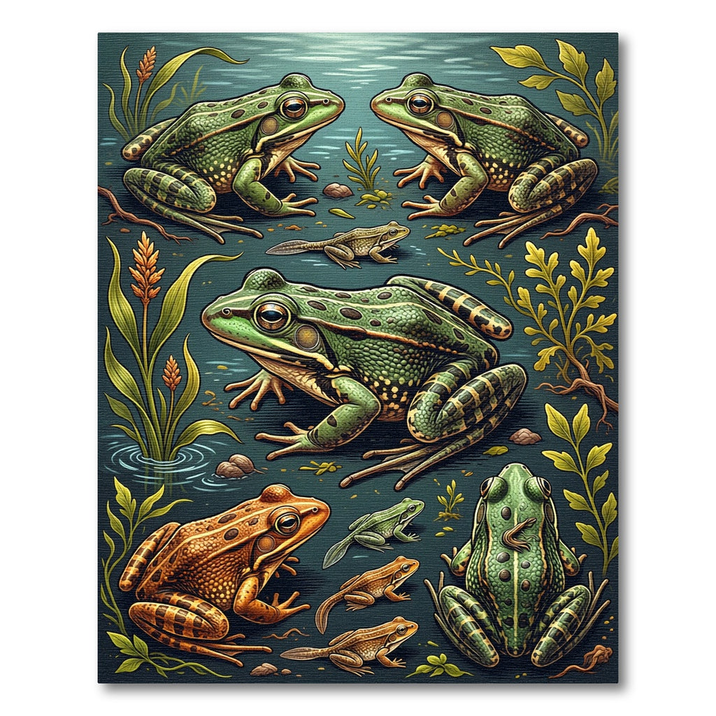 Whimsical Green Frog Pond Wildlife Rug