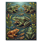Whimsical Green Frog Pond Wildlife Rug