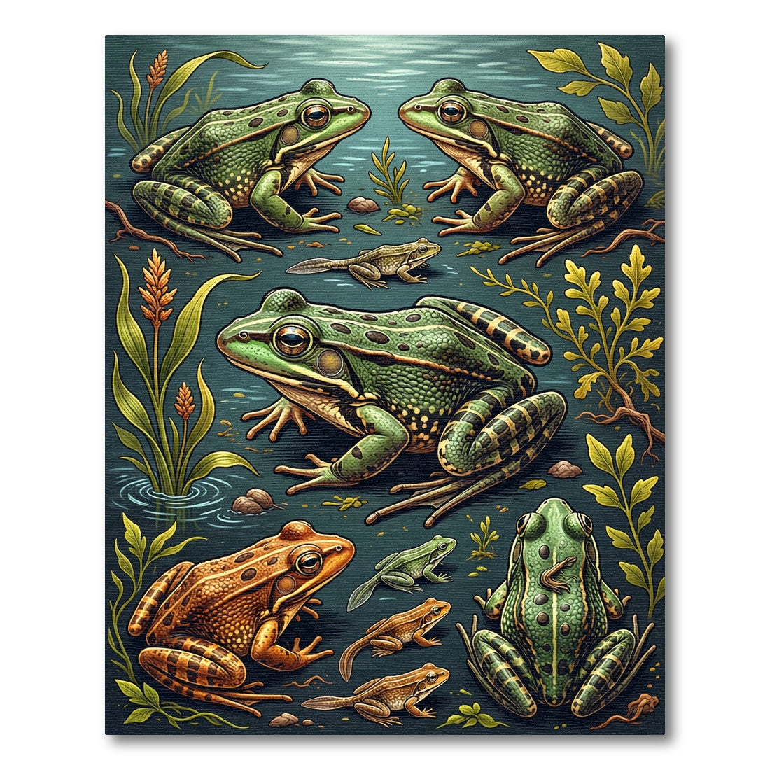 Whimsical Green Frog Pond Wildlife Rug