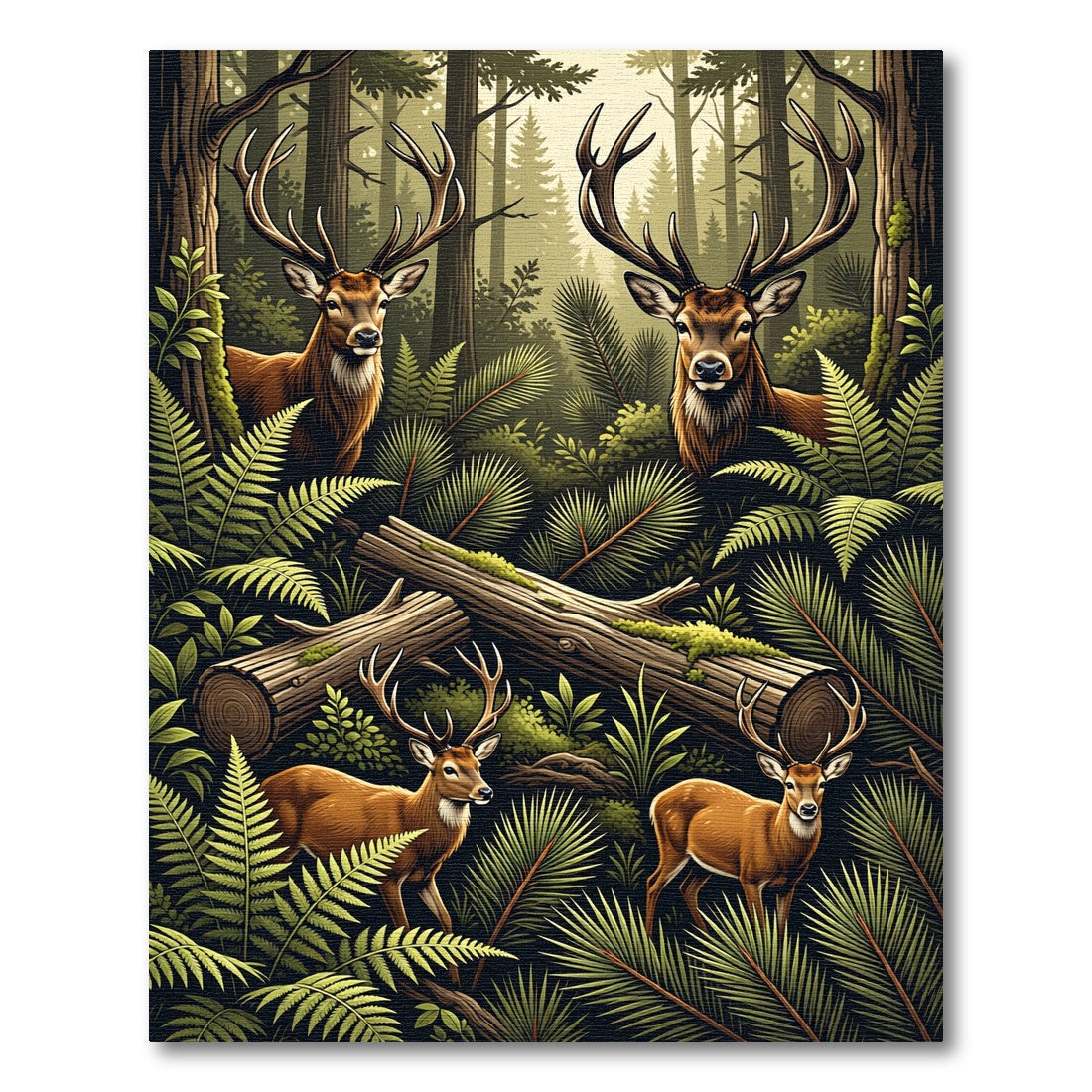 Majestic Wildlife Stag Forest Fern Area Rug