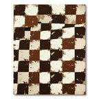 Brown Beige Splattered Checkerboard Rug