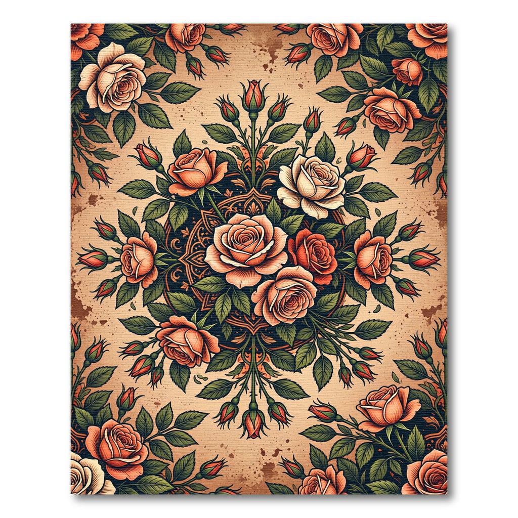 Vintage Amber Rose Medallion Bouquet Rug