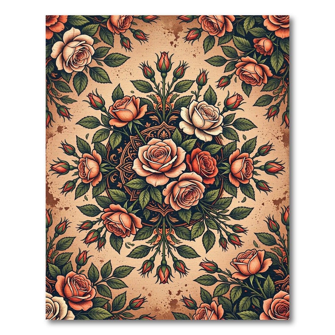 Vintage Amber Rose Medallion Bouquet Rug