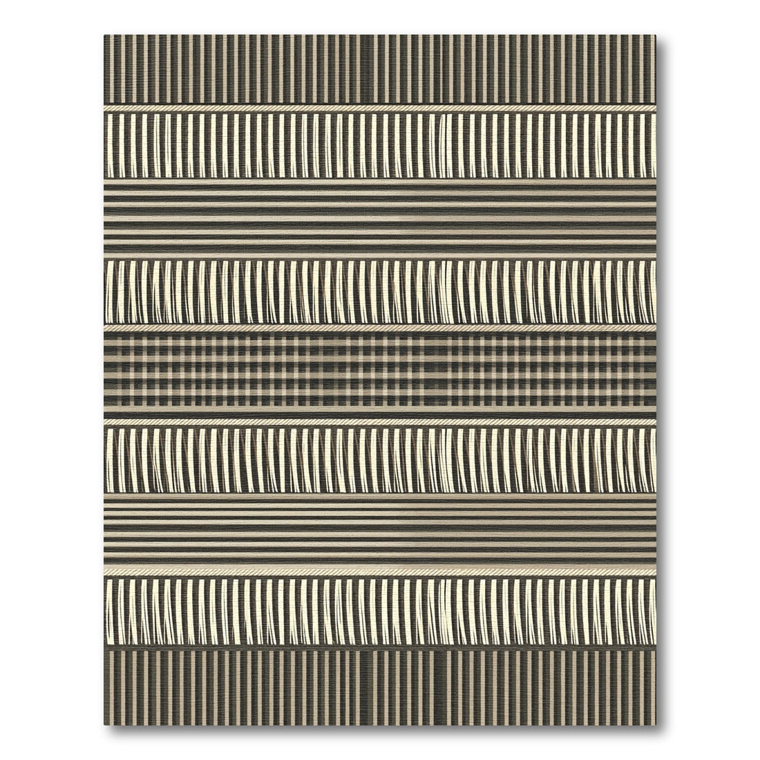 Earthy Neutral Tonal Striped Linear Grid Rug