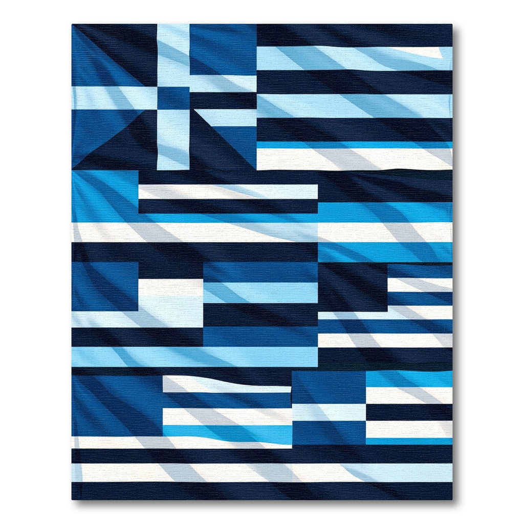 Navy Blue Striped Geometric Composition Rug