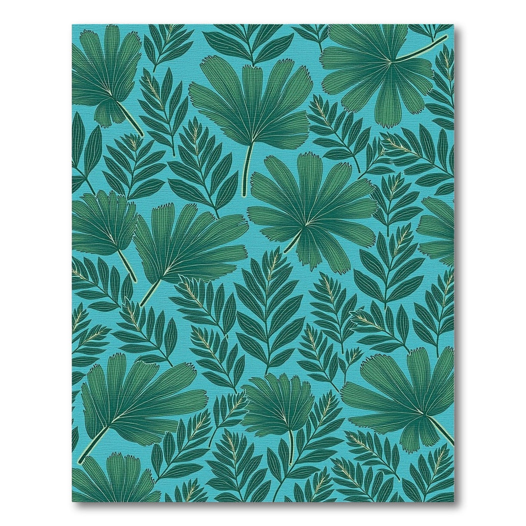 Turquoise Tropical Palm Leaves Rug