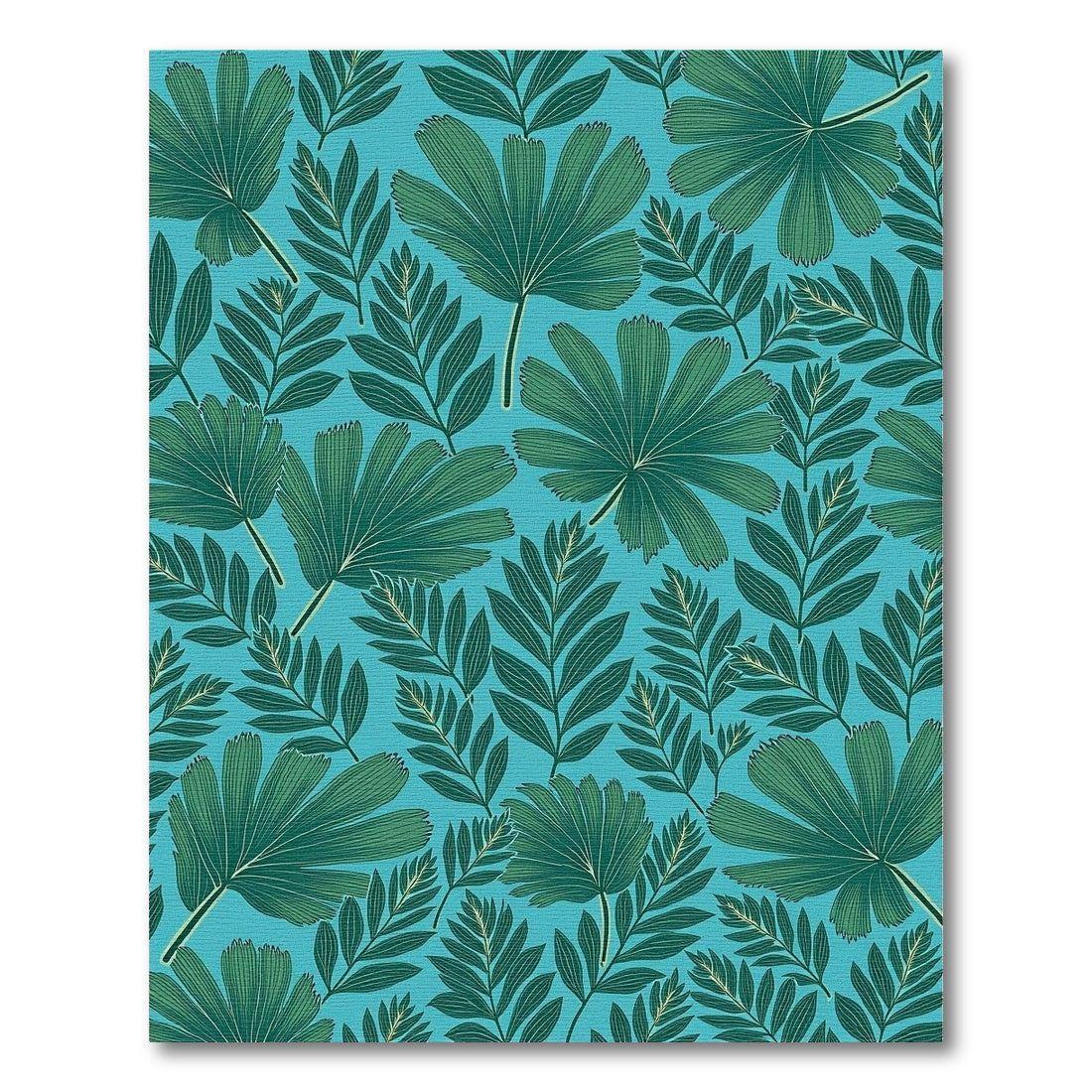 Turquoise Tropical Palm Leaves Rug