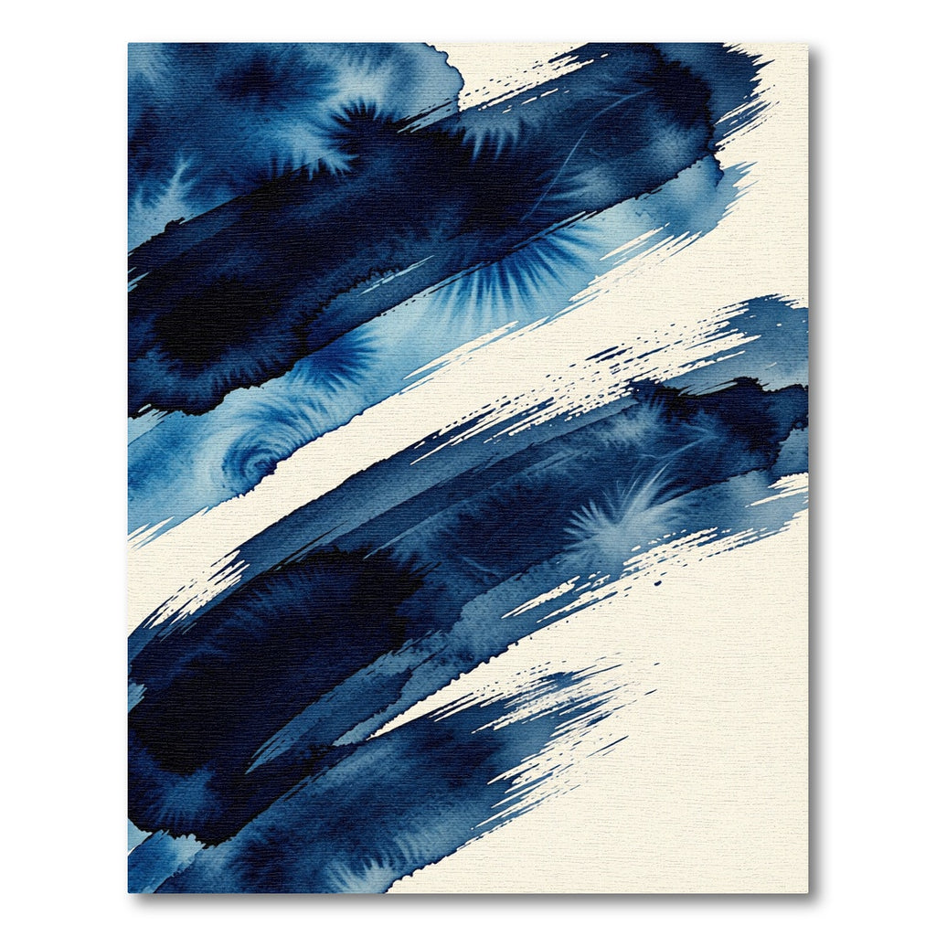 Midnight Indigo Abstract Watercolor Brushstrokes Rug