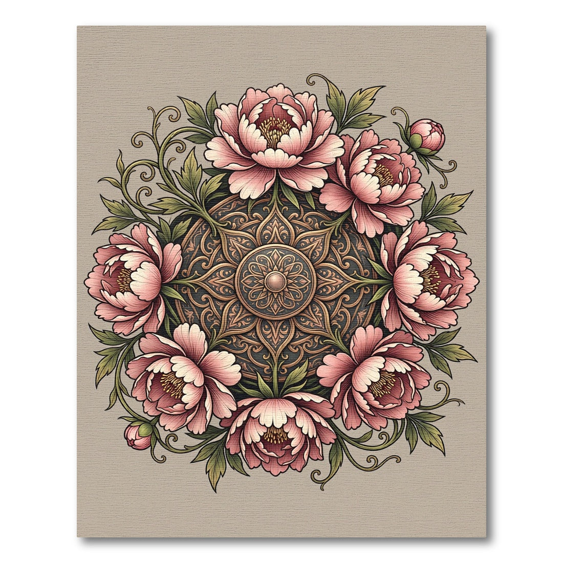 Blush Pink Peony Floral Medallion Rug
