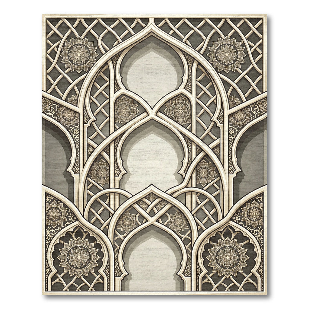 Elegant Beige Archway Arabesque Medallion Rug