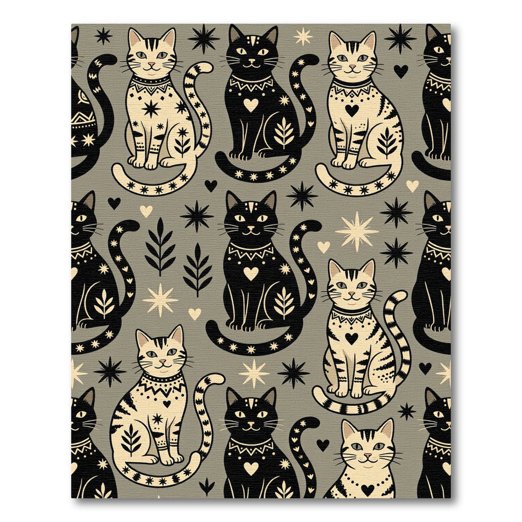 Celestial Black and Beige Cat Tapestry Rug