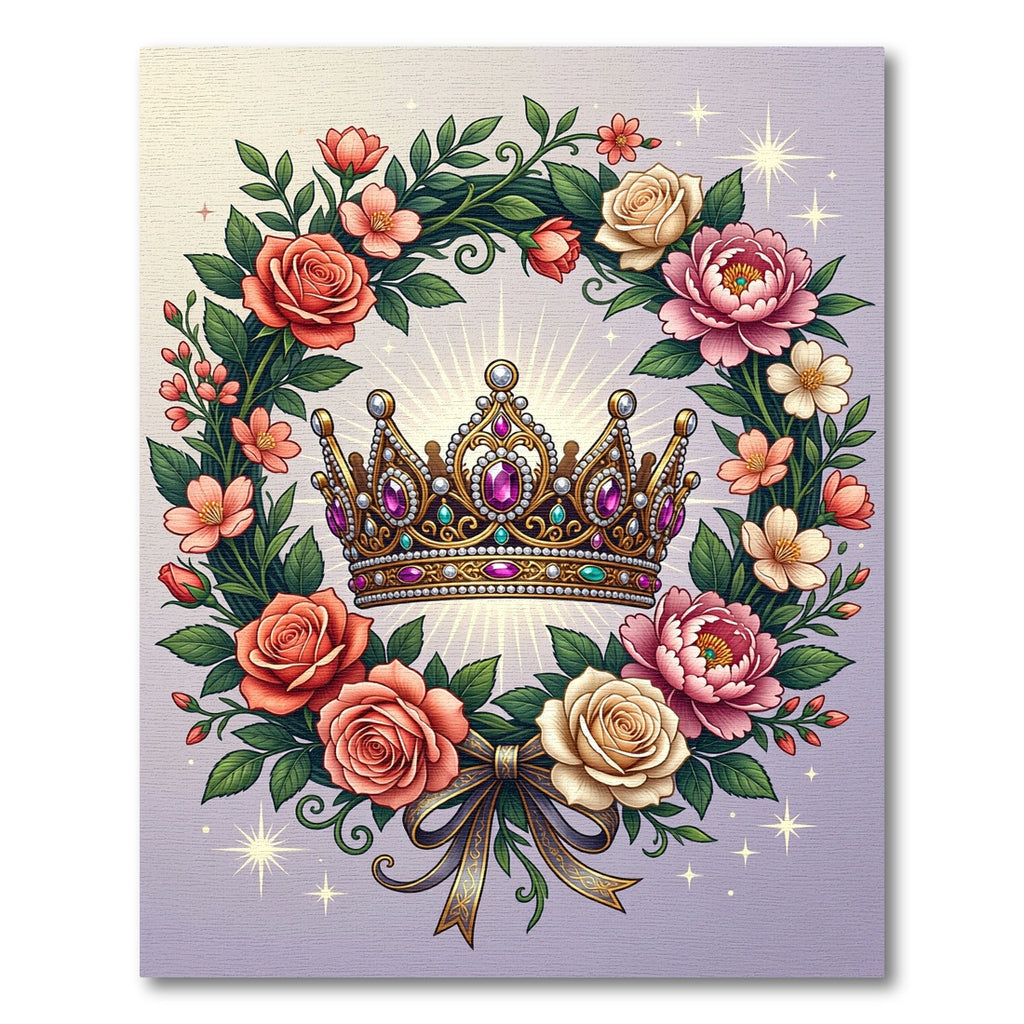 Golden Royal Crown Floral Wreath Rug