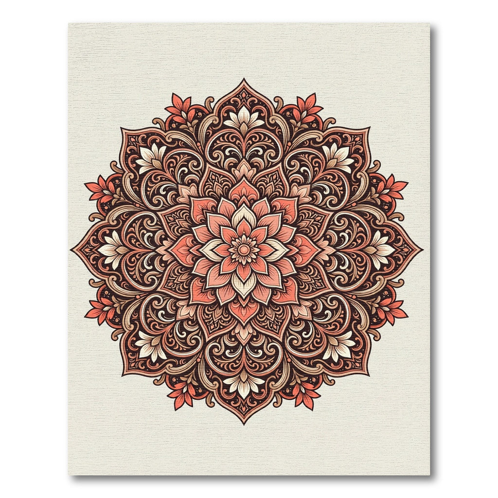 Coral Mandala Floral Ornamental Rug