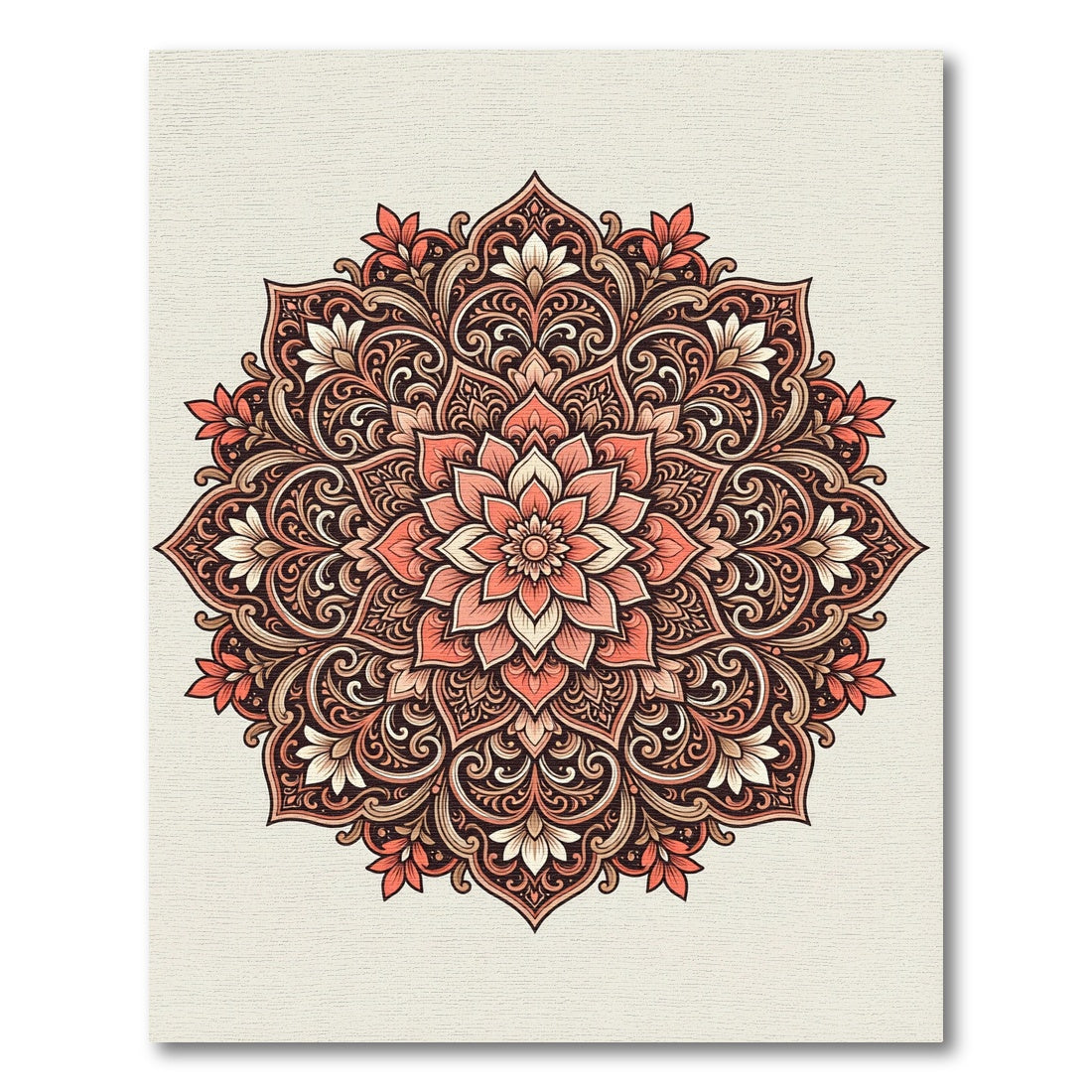 Coral Mandala Floral Ornamental Rug