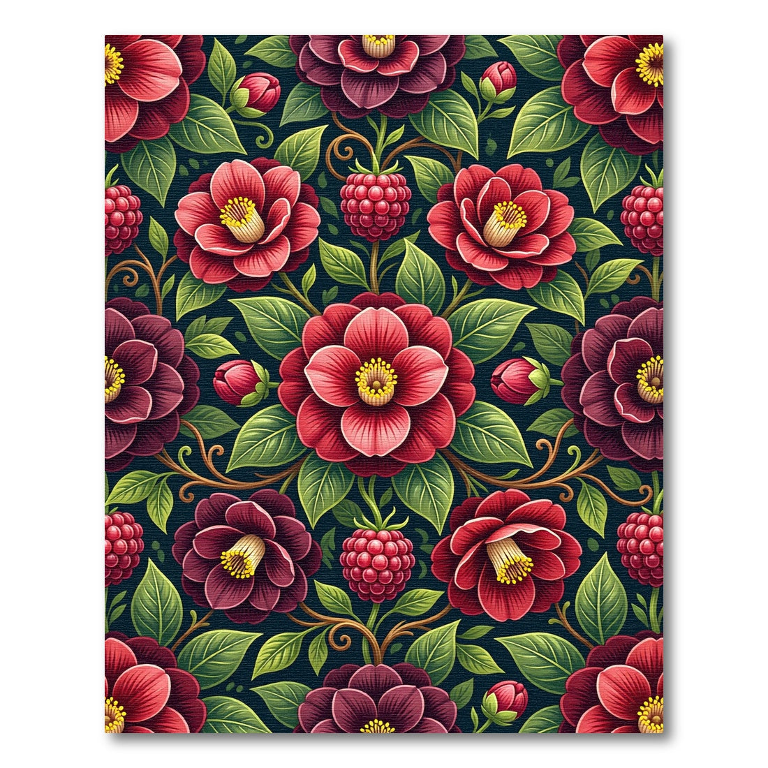 Crimson Floral Raspberry Garden Rug