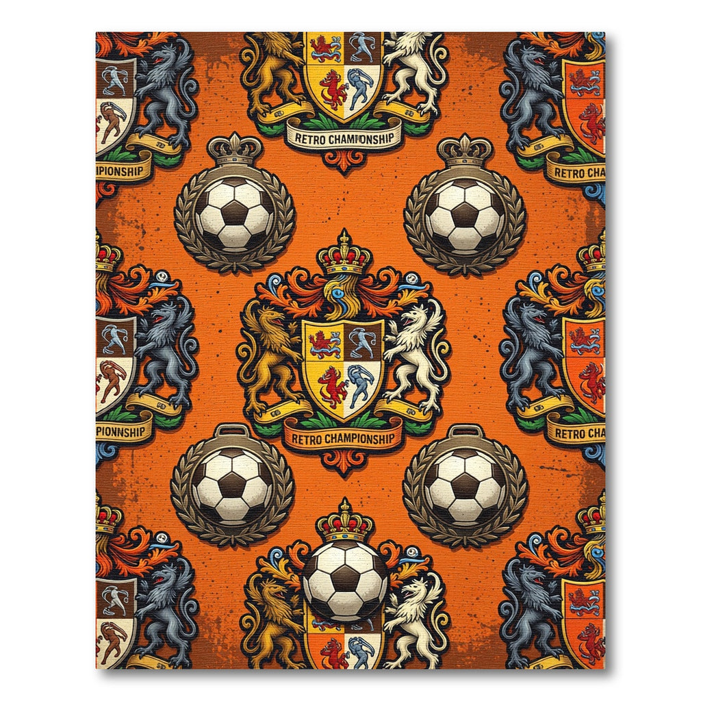 Retro Orange Soccer Crest Heraldic Rug