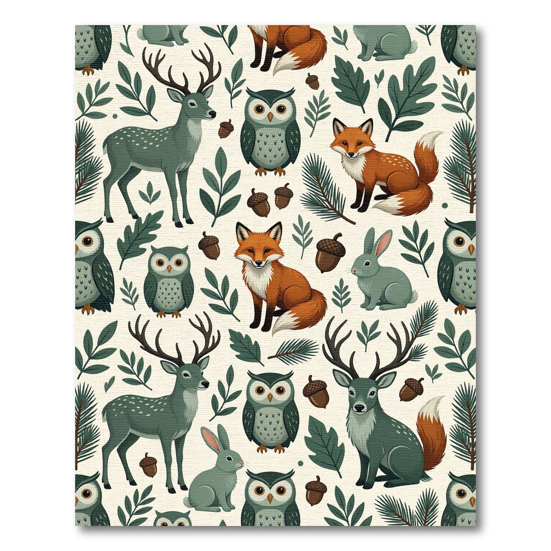 Forest Woodland Animal Sage Earthy Tone Rug