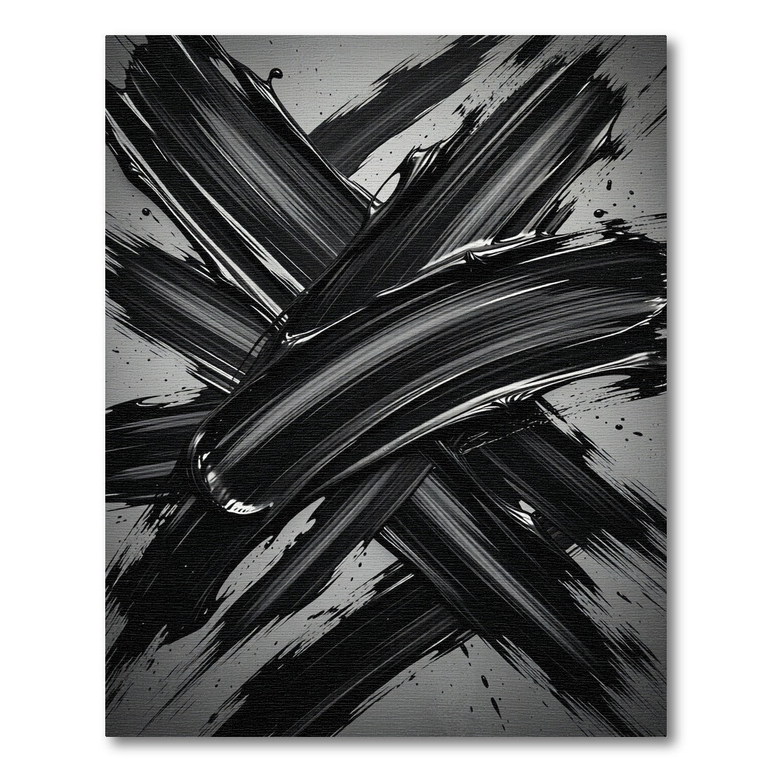 Bold Black Ink Splatter Brushstrokes Rug