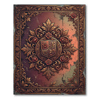 Ornate Bronze Rose Heraldic Emblem Rug